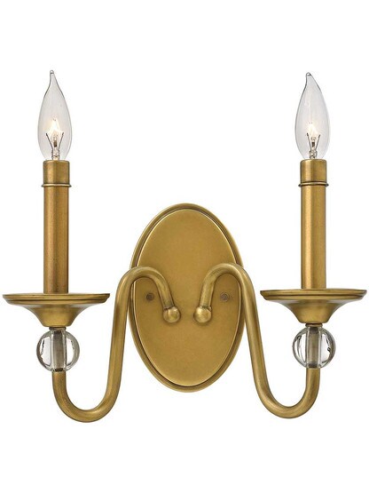 Eleanor 2-Light Wall Sconce in Heritage Brass.